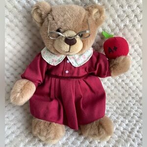 Artapower Plush Teacher Bear w Glasses and Apple in Red Dress Stuffed Animal Toy